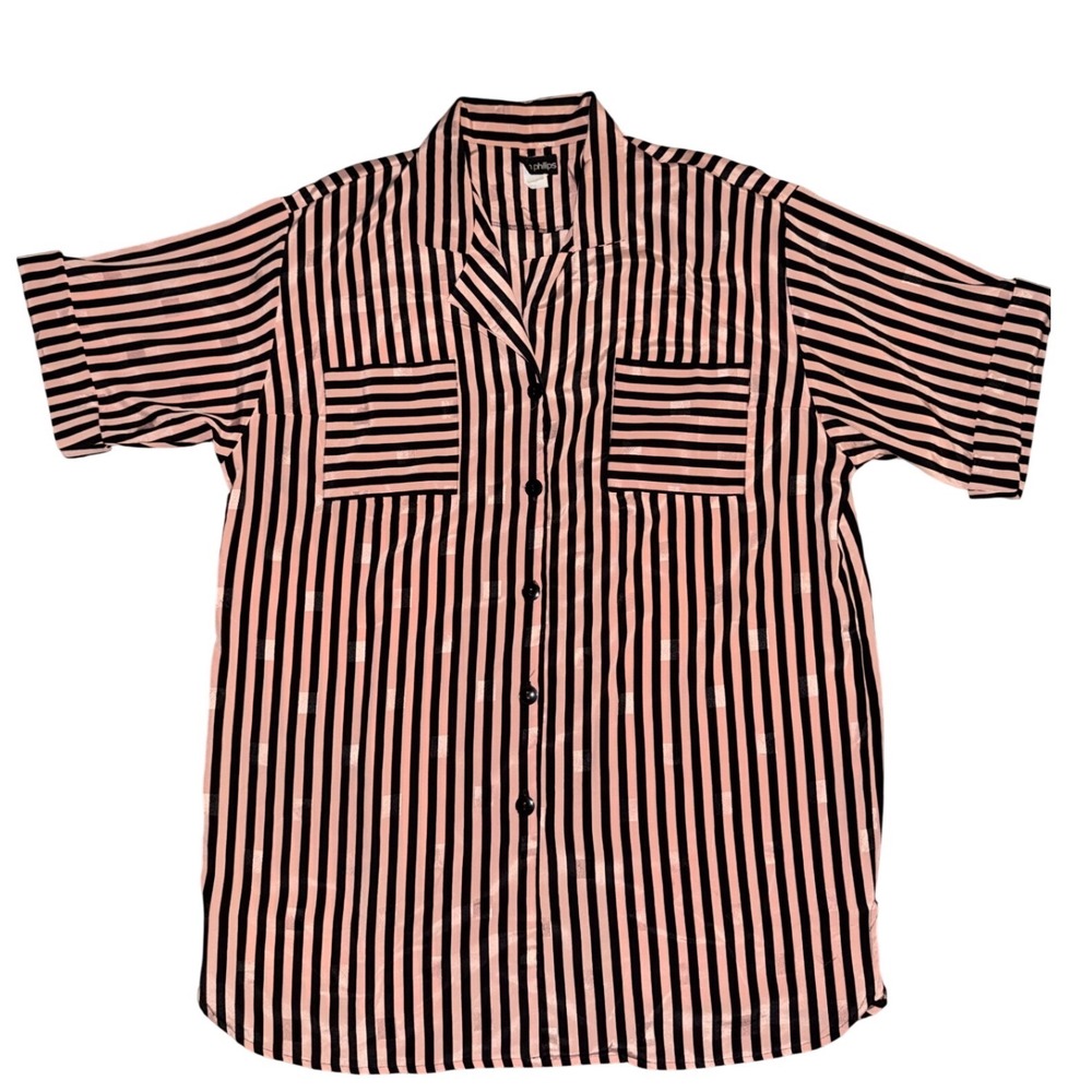 Vintage John Phillips Striped Button Up Top Shirtdress Womens 24 made USA - Picture 1 of 5